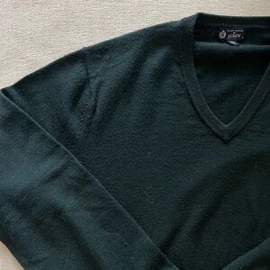 J. Crew Green Wool V Neck Sweater